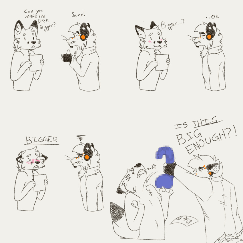 1:1 absurd_res anthro canid canine comic dialogue dildo duo fox hi_res hitting humor joke male male/male mammal marsupial phalangeriform possumgod ryder_the_pirate_(possumgod) sex_toy sketch