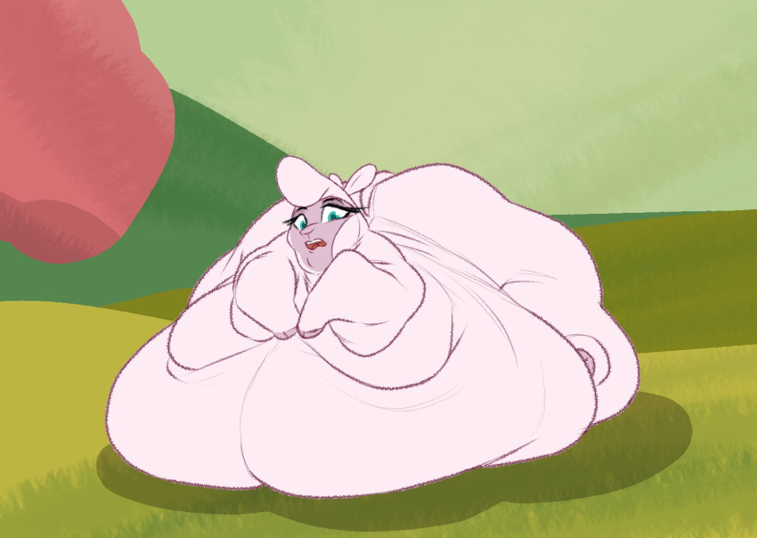 astr0zone belly big_belly big_butt blue_eyes bovid butt caprine detailed_background female feral flabby_legs front_view fur hair hooves huge_butt huge_hips huge_thighs hyper hyper_belly immobile looking_at_viewer lying makeup mammal mascara morbidly_obese morbidly_obese_female morbidly_obese_feral obese obese_female obese_feral on_front open_mouth outside overweight overweight_female overweight_feral pink_body pink_skin pom_(tfh) pompadour sheep solo them's_fightin'_herds thick_thighs white_body white_fur wide_hips