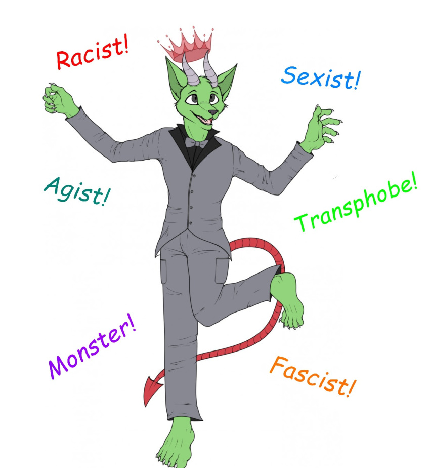 anonymous_artist anthro clothing demon halo hi_res horn leotoefinger male red_crown solo spade_tail suit text