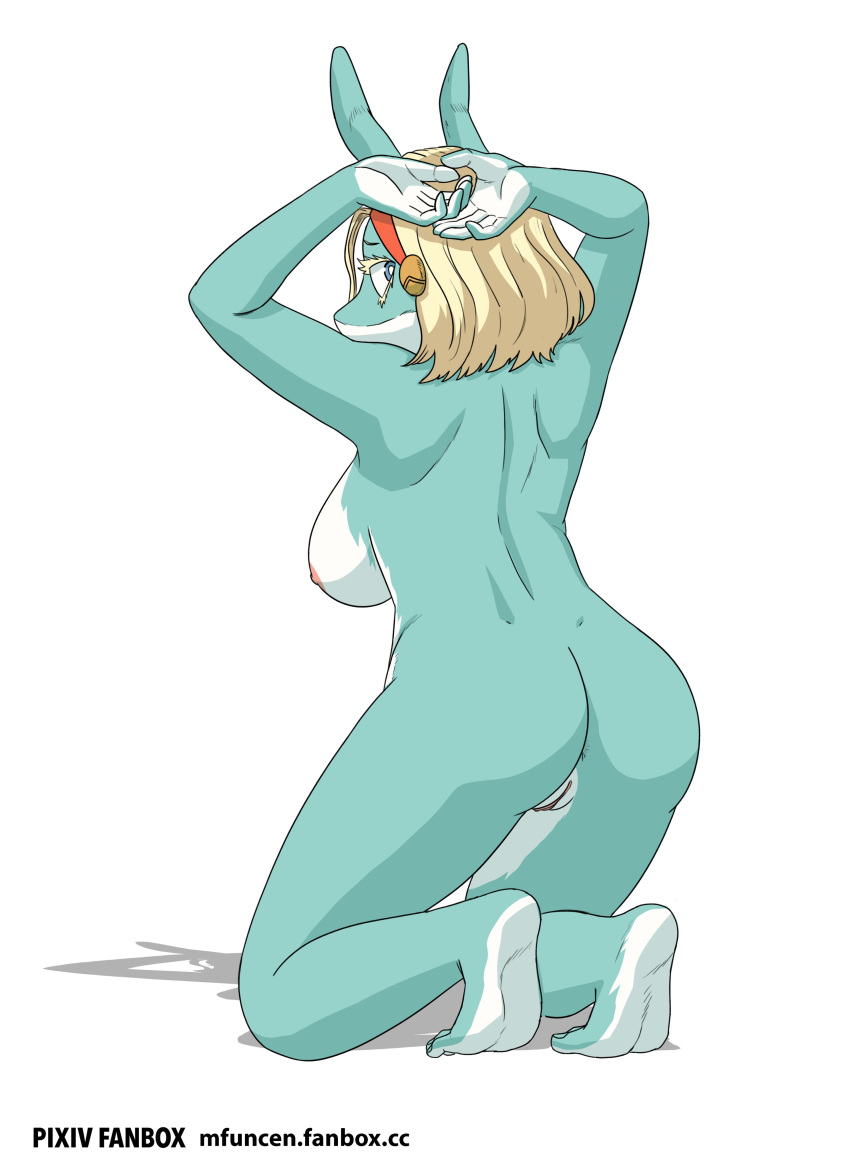absurd_res accessory anthro anus barely_visible_anus blonde_hair breasts butt civilian_(mha) female genitals hair hair_accessory hairband hi_res ippan_josei mf_uncen_(artist) my_hero_academia nipples nude pussy side_boob solo unknown_species