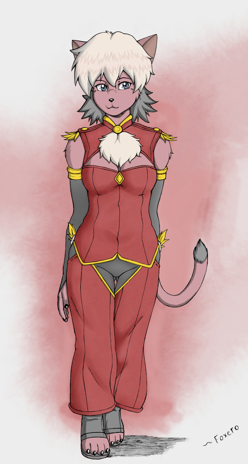 absurd_res alicia_pris anthro breasts clothing colored cyberconnect2 digital_drawing_(artwork) digital_media_(artwork) domestic_cat felid feline felis female foxero hi_res little_tail_bronx mammal red_clothing solatorobo solo tail_concerto video_games walking wide_hips