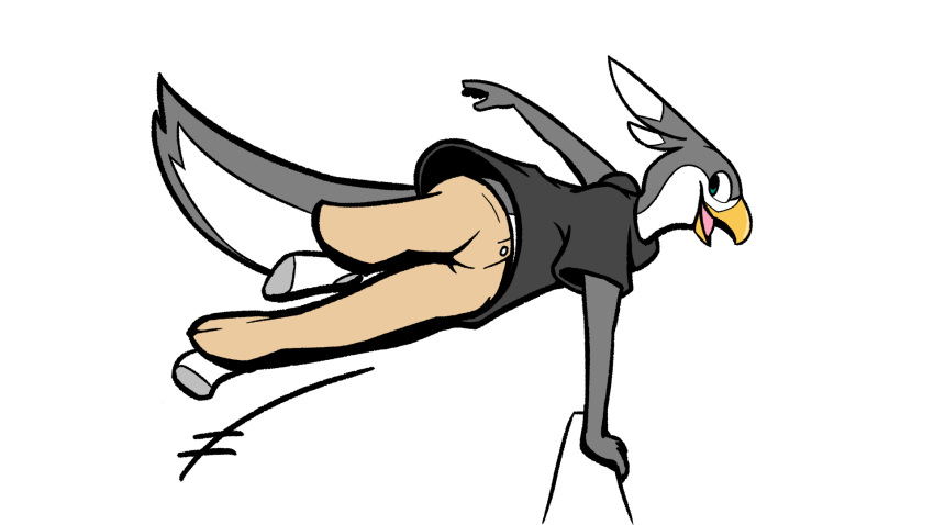 16:9 anthro avian bird clothed clothing dyna_(dynablade_savior) dynablade_savior feathers grey_body grey_feathers head_tuft hi_res male parkour solo tagme tuft white_body white_feathers widescreen