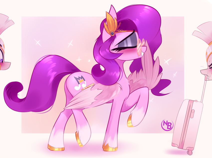 2021 absurd_res ambiguous_gender blush cutie_mark digital_media_(artwork) equid equine eyelashes eyes_closed eyeshadow eyewear feathered_wings feathers female feral glasses group hasbro hi_res hooves makeup mammal mlp_g5 my_little_pony nevobaster pegasus pipp_petals_(mlp) side_view signature solo_focus trio wings