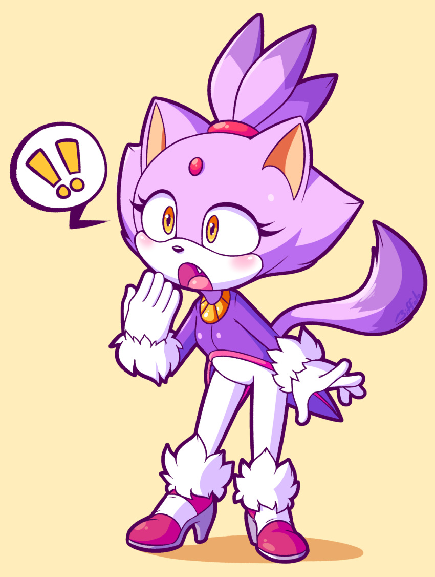 5_fingers accessory amber_eyes anthro biffalo black_nose blaze_the_cat blush chibi clothing domestic_cat eyelashes felid feline felis female fingers footwear fur gloves hair_accessory handwear hi_res mammal purple_body purple_fur sega simple_background solo sonic_the_hedgehog_(series) surprise white_body white_fur