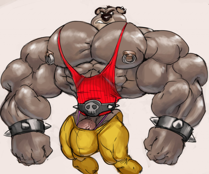 2017 abs activision anthro barazoku belt biceps big_bulge big_muscles big_nipples bottomwear bracelet bulge clothed clothing crash_bandicoot_(series) ear_piercing ear_ring genitals huge_bulge huge_muscles huge_pecs hyper hyper_muscles ineffective_clothing jewelry koala koala_kong male mammal marsupial muscular muscular_anthro muscular_male nipple_piercing nipple_ring nipples obliques pants pecs penis piercing remert shirt simple_background snarling solo spiked_bracelet spikes standing tank_top thong topwear underwear video_games vombatiform white_background