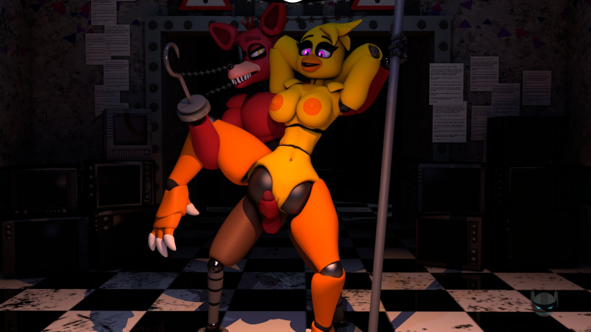 16:9 anthro avian balls barefoot beak bird breasts canid canine chica_(fnaf) chicken clothed clothing duo erection eye_patch eyewear feathers feet female five_nights_at_freddy's five_nights_at_freddy's_2 fox foxy_(fnaf) fur galliform gallus_(genus) genitals grin herobot_nsfw hi_res hook_hand looking_down machine male male/female mammal narrowed_eyes navel nipples non-mammal_breasts nude penetration penile penile_penetration penis penis_in_pussy phasianid pirate predator/prey pussy raised_leg robot sex sharp_teeth smile spread_legs spreading squint standing teeth vaginal vaginal_penetration video_games widescreen yellow_eyes