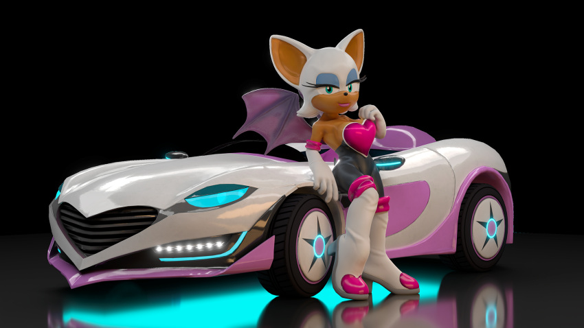 16:9 3d_(artwork) anthro armor big_breasts black_background bodysuit boots breastplate breasts car chiropteran clothed clothing digital_media_(artwork) female footwear fur gloves handwear hi_res high_heeled_boots high_heels jawsfm lip_spyder looking_at_viewer mammal mirror mirror_reflection multicolored_body orange_body orange_skin race_car reflection rouge_the_bat sega simple_background skinsuit solo sonic_the_hedgehog_(series) team_sonic_racing tight_clothing two_tone_body vehicle white_body white_fur widescreen wings