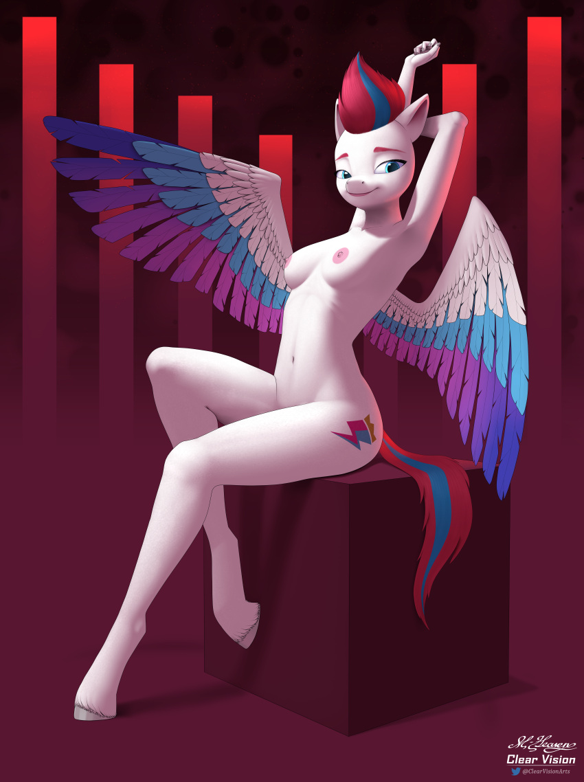 2021 absurd_res anthro areola breasts clearvision cutie_mark digital_media_(artwork) english_text equid equine eyebrows female fingers hasbro hi_res looking_at_viewer mammal mlp_g5 my_little_pony navel nipples nude pegasus sitting smile solo text wings zipp_storm_(mlp)