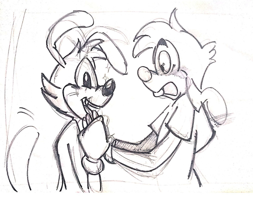 animaniacs anthro black_eyes blush blush_lines canid canine canis clothed clothing disney domestic_dog duo eye_contact fantasypuppy gloves goof_troop hand_holding handwear inkblot looking_at_another love male male/male mammal max_goof nervous shirt sketch standing star surprise surprised_expression surprised_face surprised_look tail_motion tailwag topwear warner_brothers yakko_warner