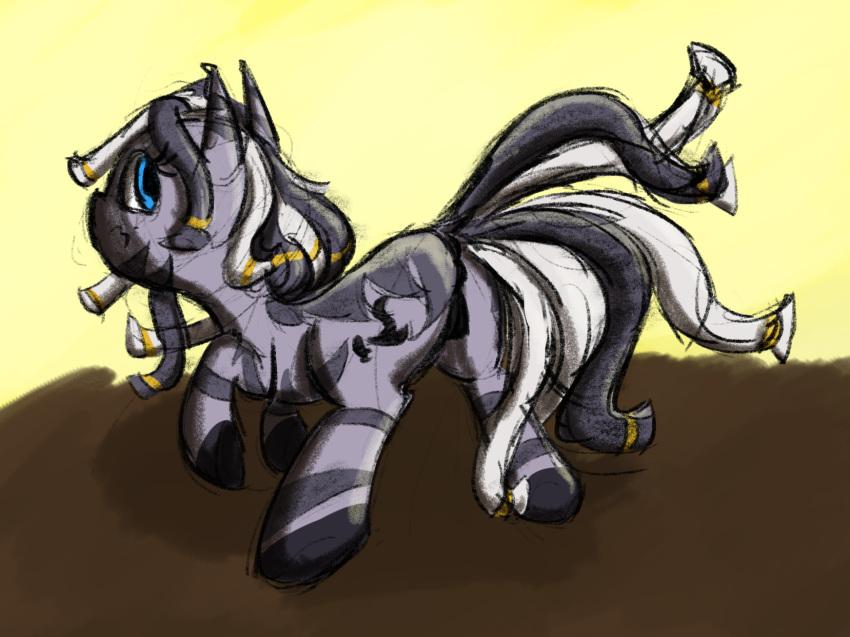 accessory anonymous_artist anus blue_eyes butt cutie_mark dreadlocks equid equine female feral genitals grey_body gyrotech hair_accessory hair_tie hasbro hi_res hooves jewelry mammal mane my_little_pony presenting pussy ruzeth solo stripes zebra