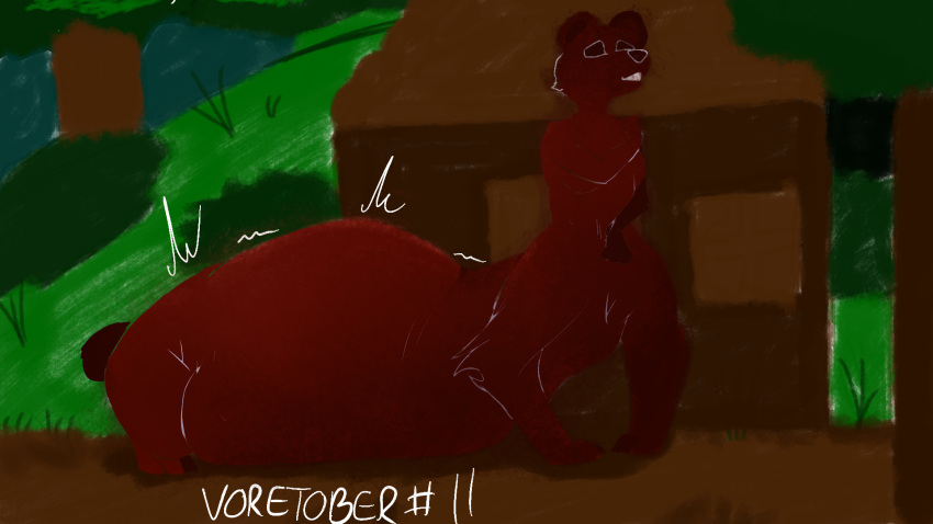 16:9 54321awesome anthro breasts bulging_(disambiguation) feet female forest hi_res mammal plant same_size taur toes tree ursid vore widescreen