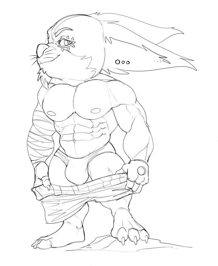 2021 3_toes 4_fingers absurd_res alternate_species anthro bandaged_arm barefoot big_abs big_biceps big_ears big_head big_muscles big_nose big_quads big_triceps black_and_white bottomwear bristol bulge chin_tuft chua claws closed_smile clothed clothed_anthro clothed_male clothing digital_drawing_(artwork) digital_media_(artwork) ear_piercing ear_stud ear_tuft eyebrows facial_hair facial_tuft fan_character feet fingerless_gloves fingers flirting flirting_with_viewer fluffy_ears front_view full-length_portrait gloves goatee handwear hi_res huge_pecs humanoid_hands looking_at_viewer male mammal manly monochrome muscular muscular_anthro muscular_male nipples obliques piercing plantigrade portrait pose serratus short_anthro short_male shorts simple_background smile smiling_at_viewer solo speedo swimwear toes topless topless_anthro topless_male tuft undressing whiskers white_background wildstar