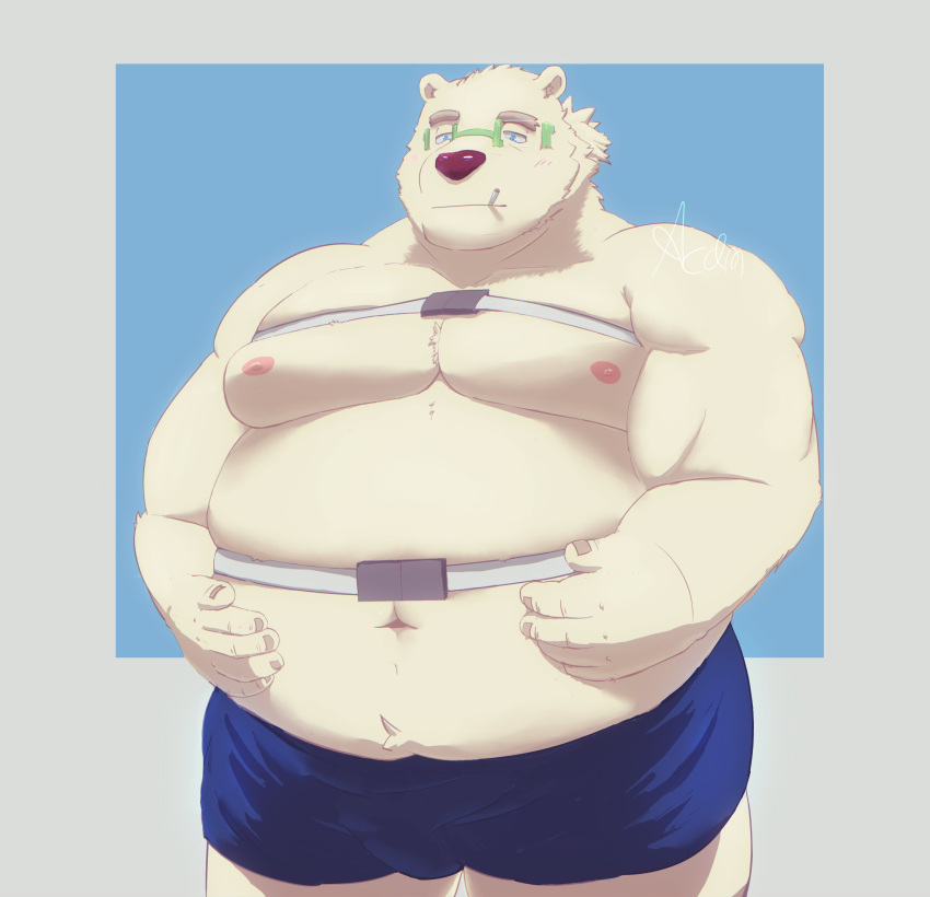 2021 absurd_res acdim anthro belly big_belly bulge clothing eyewear glasses hi_res humanoid_hands kemono leib_(tas) lifewonders male mammal moobs navel nipples obese obese_male overweight overweight_male polar_bear solo tokyo_afterschool_summoners underwear ursid ursine video_games