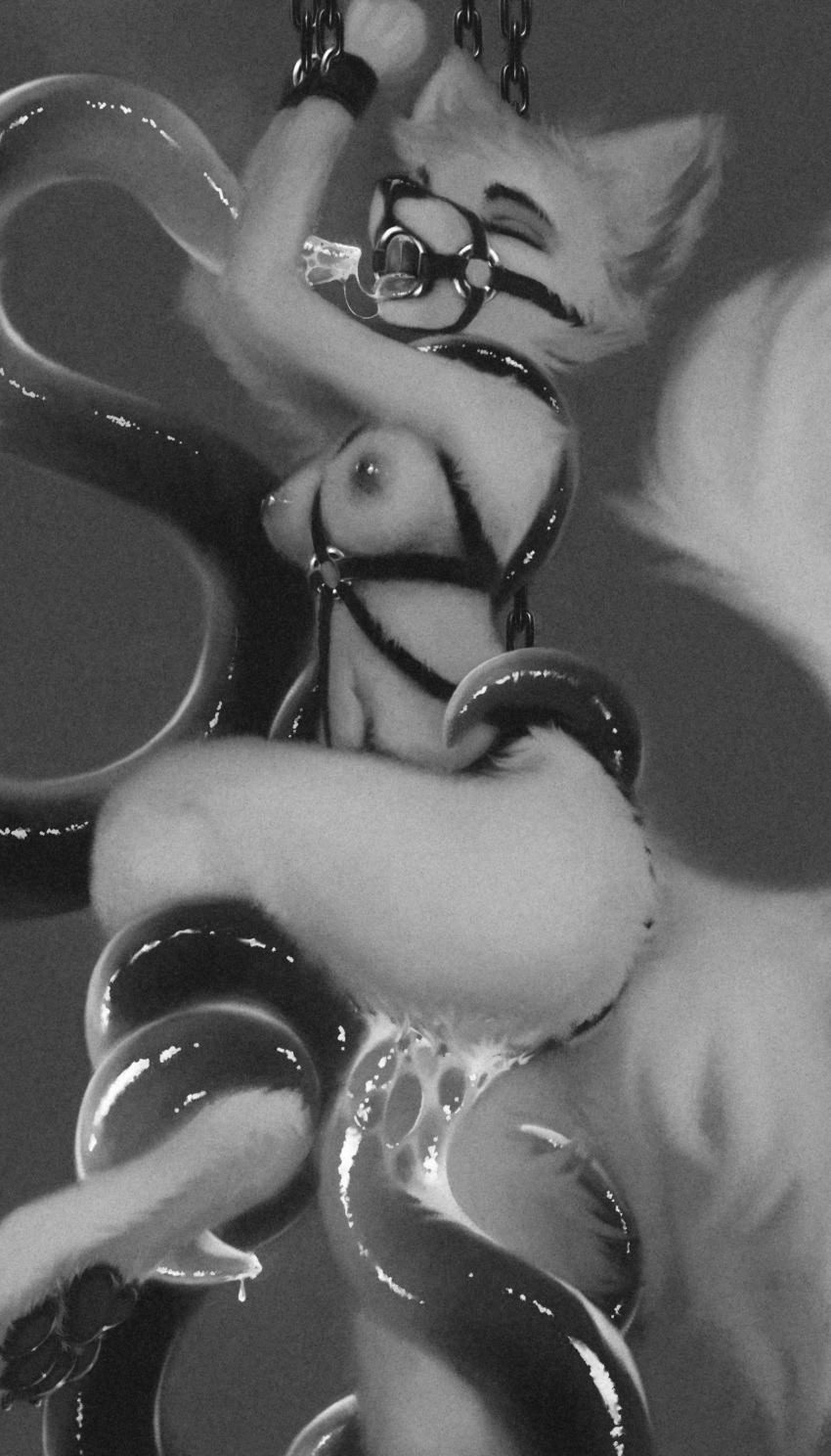 2021 4:7 4_toes absurd_res after_sex anthro areola black_nose bodily_fluids bound breasts canid canine chain claws consentacles cum cum_drip cum_in_mouth cum_in_pussy cum_inside cum_on_tentacle cum_on_tongue cum_string digitigrade dripping duo eyebrows eyes_closed feet female fox fur fuzzled gag genital_fluids glistening glistening_tentacles greyscale hair handcuffs harness hi_res long_tail looking_pleasured mammal monochrome nipples open_mouth pawpads paws penetration raised_leg restraints ring_gag shackles short_hair suspension suspension_bondage tentacle_around_leg tentacle_around_neck tentacle_in_pussy tentacle_penetration tentacle_sex tentacles tentacles_on_female toes tongue tongue_out tuft vaginal vaginal_penetration white_body white_fur