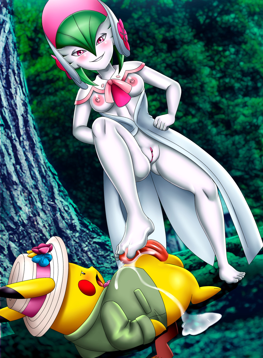 5_toes absurd_res anthro avoid_posting barefoot blush bodily_fluids breasts cum cum_on_feet cum_on_ground cum_on_self dominant dominant_female duo fashionable_style_gardevoir fashionable_style_pikachu feet female foot_fetish foot_play footjob gardevoir genital_fluids happy hi_res humanoid_feet male male/female nintendo palcomix pikachu pok&eacute;mon pok&eacute;mon_(species) pokemon_unite sex size_difference small_breasts smile soles toes video_games