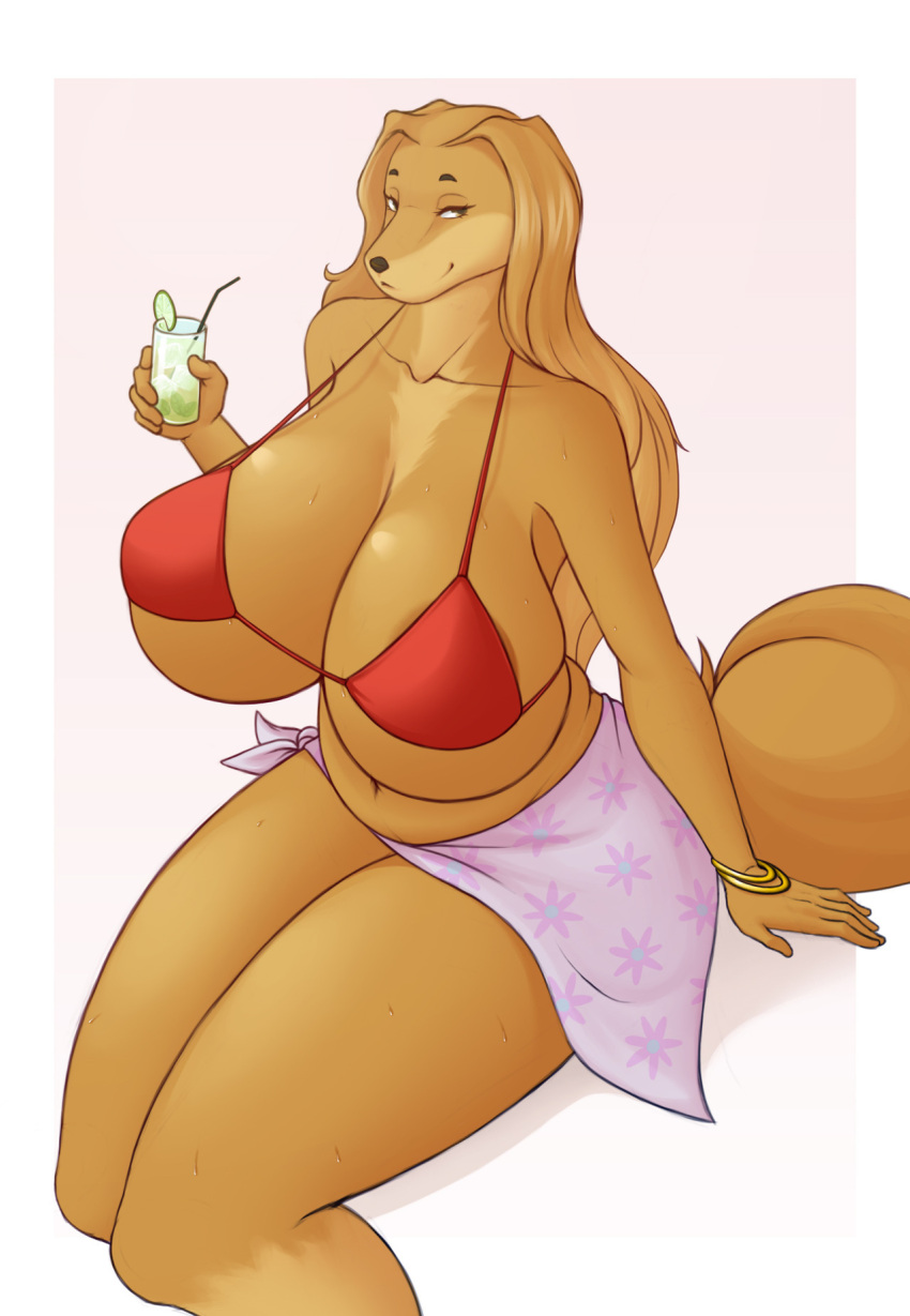 2018 anthro beverage big_breasts bra breasts brown_body brown_fur canid canine canis clothing domestic_dog eyelashes female fur hi_res holding_beverage holding_object hunting_dog looking_at_viewer mabel_(cherrikissu) mammal mature_female navel pose ring saluki sathra1 sighthound sitting slightly_chubby smile solo underwear visible_nipples