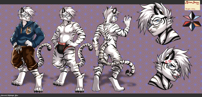 absurd_res anthro bulge clothing english_text felid feline fur hi_res jacket kemono male mammal midnight_blue model_sheet pantherine solo striped_body stripes sweatshirt text tiger topwear wear