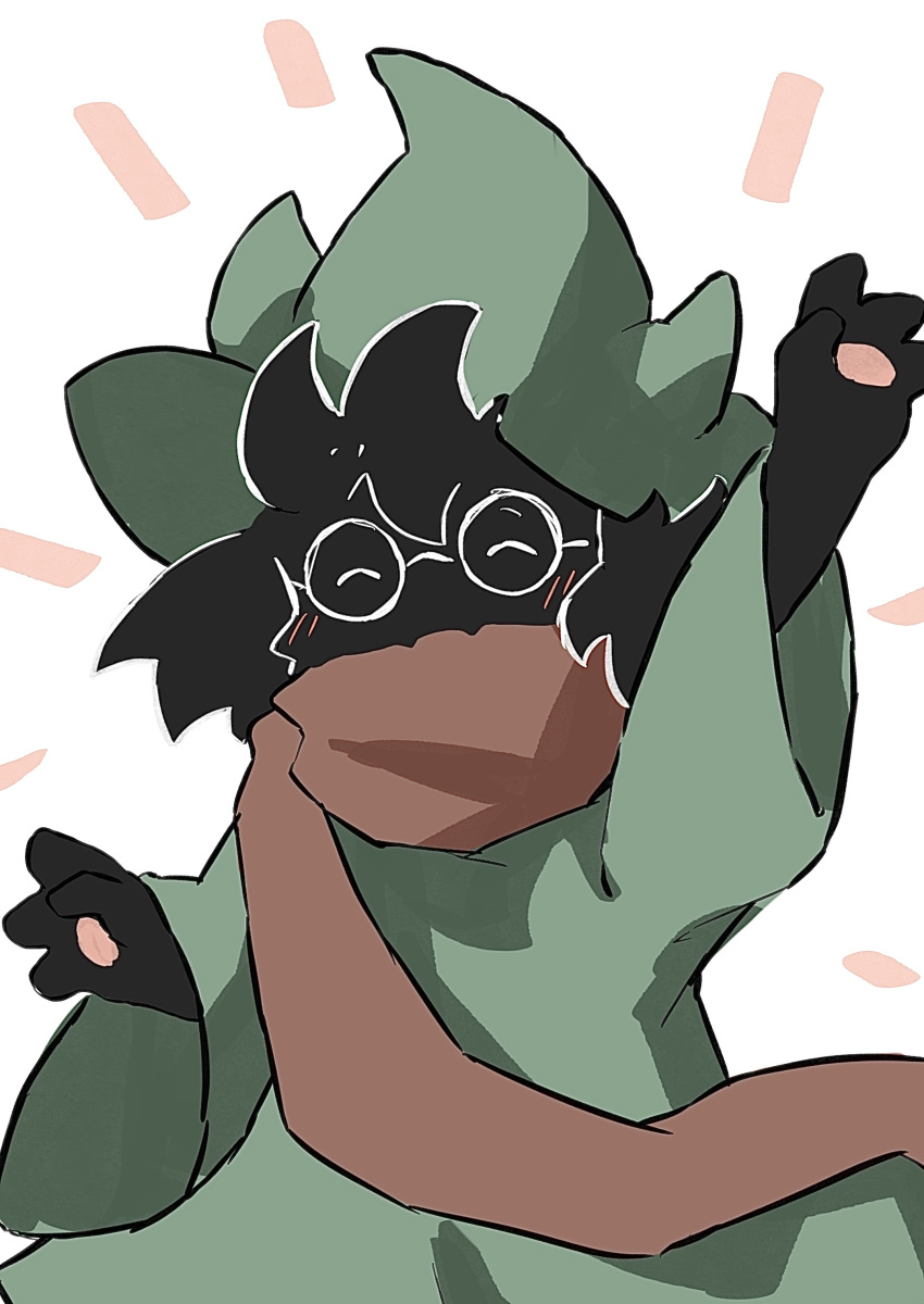 4_fingers ^_^ absurd_res ambiguous_gender anthro baggy_clothing big_hat biped black_body black_ears black_fur blush bovid brown_clothing brown_scarf caprine clothed clothing cute_fangs deltarune digital_media_(artwork) eyes_closed eyewear fingers floppy_ears fluffy fluffy_ears front_view fully_clothed fur glasses goat green_clothing green_hat green_headwear green_robe green_topwear half-length_portrait happy hat head_tuft headgear headwear hi_res humanoid_hands looking_at_viewer mammal monotone_body monotone_ears monotone_fur pawpads pink_pawpads portrait pose raised_arm ralsei scarf simple_background smile solo standing topwear tsukiya_(rajx3523) tuft undertale_(series) video_games white_background wizard_hat