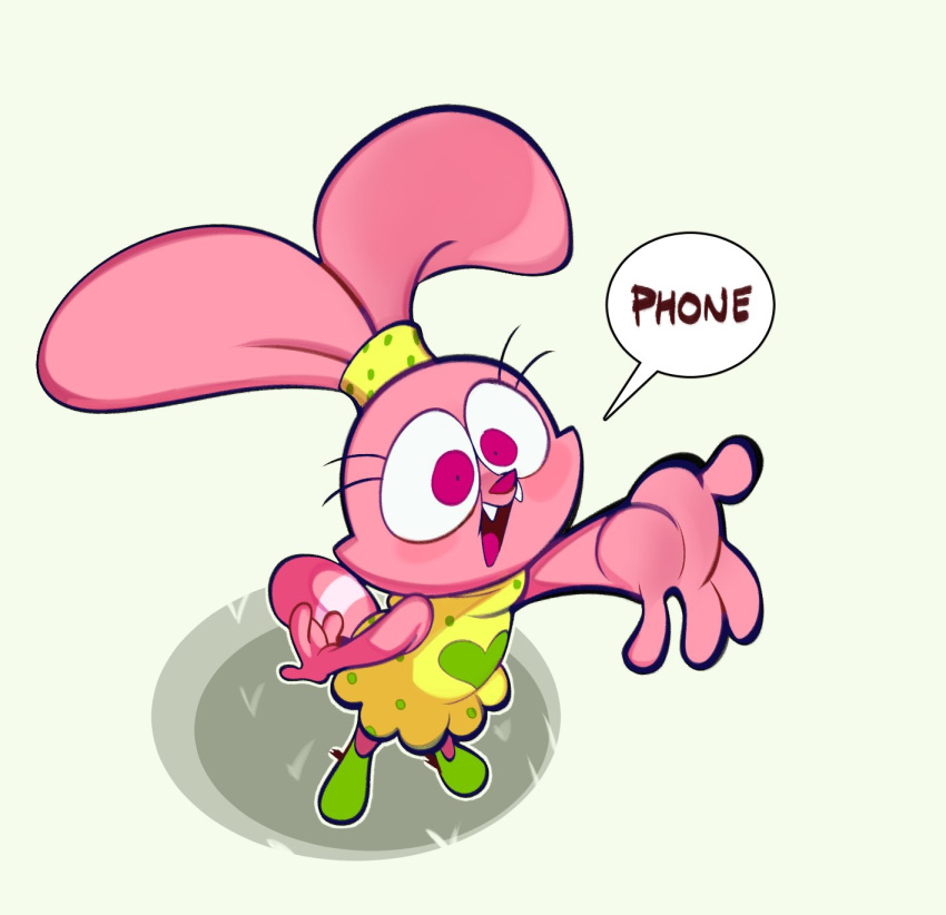 anthro cartoon_network chowder_(series) clothed clothing fangs hi_res lagomorph leporid mammal mangneto open_mouth panini_(chowder) pink_body rabbit simple_background smile text topwear