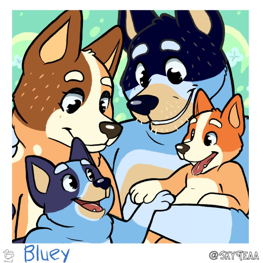 1:1 anthro australian_cattle_dog bandit_heeler bingo_heeler bluey_(series) bluey_heeler border canid canine canis carrying cattledog chilli_heeler daughter detailed_background dipstick_limbs domestic_dog english_text eye_contact family father father_and_child female fur group hand_holding happy herding_dog hi_res husband_and_wife looking_at_another looking_down male mammal married_couple mother mother_and_child mother_and_father multicolored_body multicolored_fur open_mouth parent parent_and_child pastoral_dog pivoted_ears portrait semi-anthro sibling signature sister sisters skytea smile text white_border