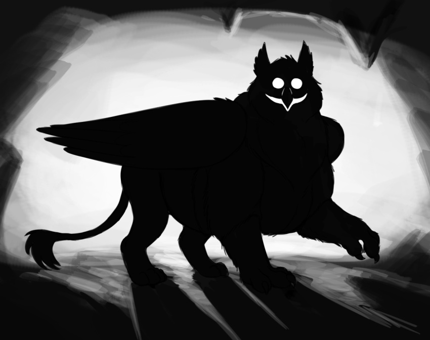 avian black_and_white cave diego_(thatgryphonguy) feral gryphon male monochrome mythological_avian mythology outline quadruped solo thatgryphonguy threatening_aura