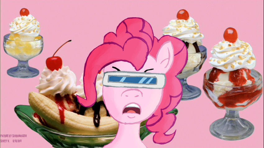 &gt;:( 16:9 banana banana_split cherry d:&lt; dessert earth_pony equid equine eyebrows eyewear female food friendship_is_magic fruit glasses goofy_goober_rock hasbro horse ice_cream looking_at_viewer mammal my_little_pony nickelodeon open_mouth parody pinkie_pie_(mlp) plant pony scobionicle99 serious serious_face silly solo spongebob_squarepants sunglasses teeth tongue widescreen