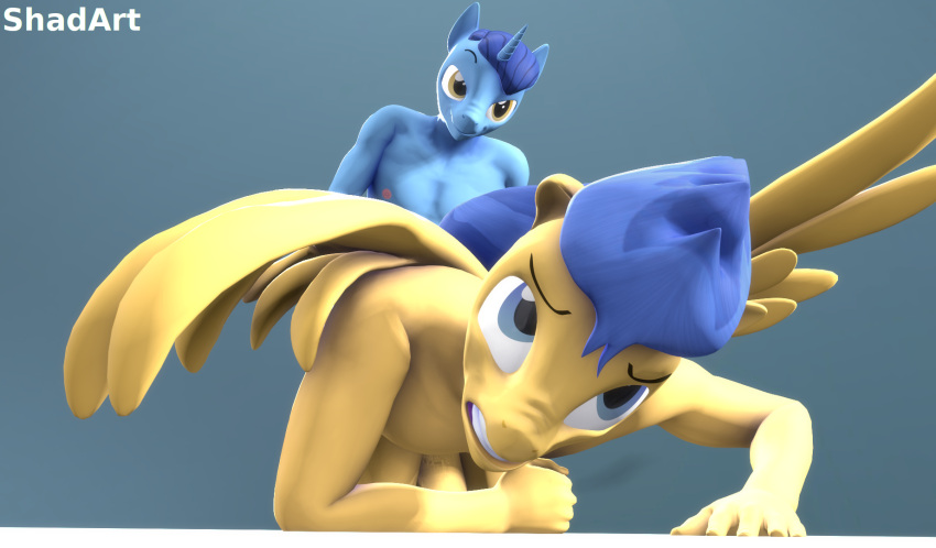 3d_(artwork) all_fours ambiguous_penetration anal anal_penetration anthro clenched_fists clenched_teeth digital_media_(artwork) duo equid equine flash_sentry_(mlp) friendship_is_magic from_behind_position front_view hasbro hi_res horn looking_at_another looking_away male male/male mammal my_little_pony night_light_(mlp) nude pegasus penetration sex shadart simple_background spread_wings teeth unicorn wings