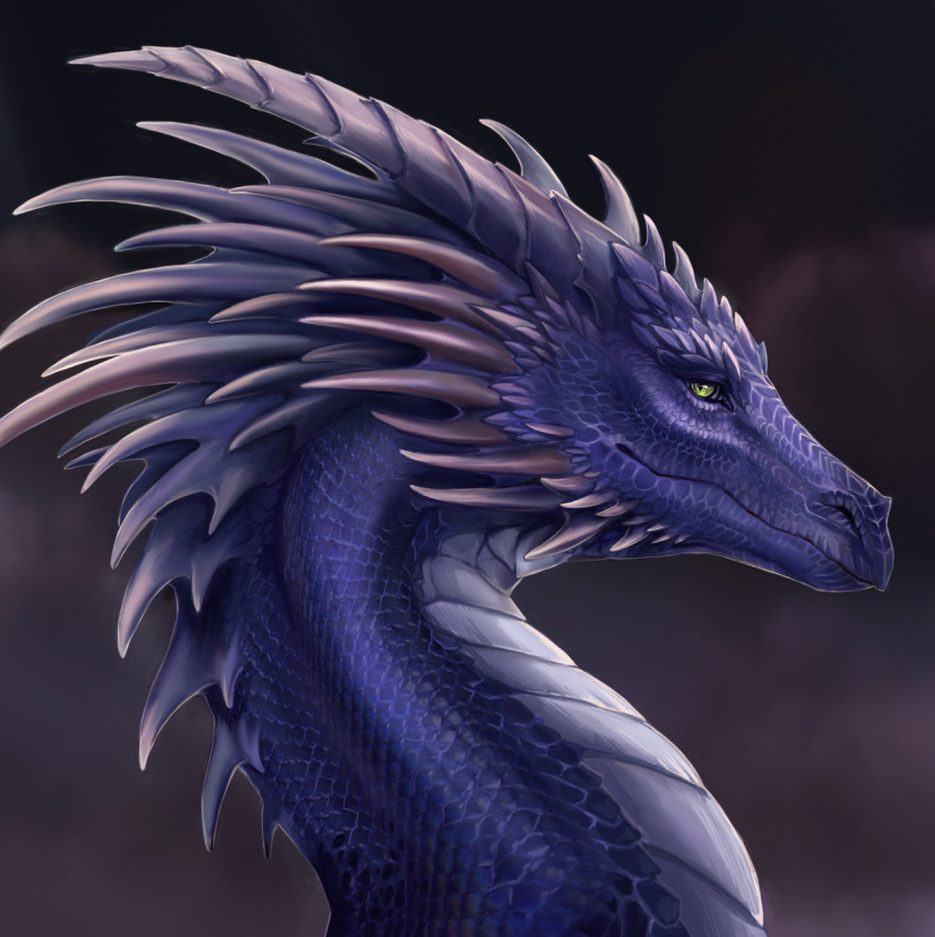 2021 digital_media_(artwork) dragon green_eyes hi_res horn muns11 purple_body purple_scales scales simple_background spines