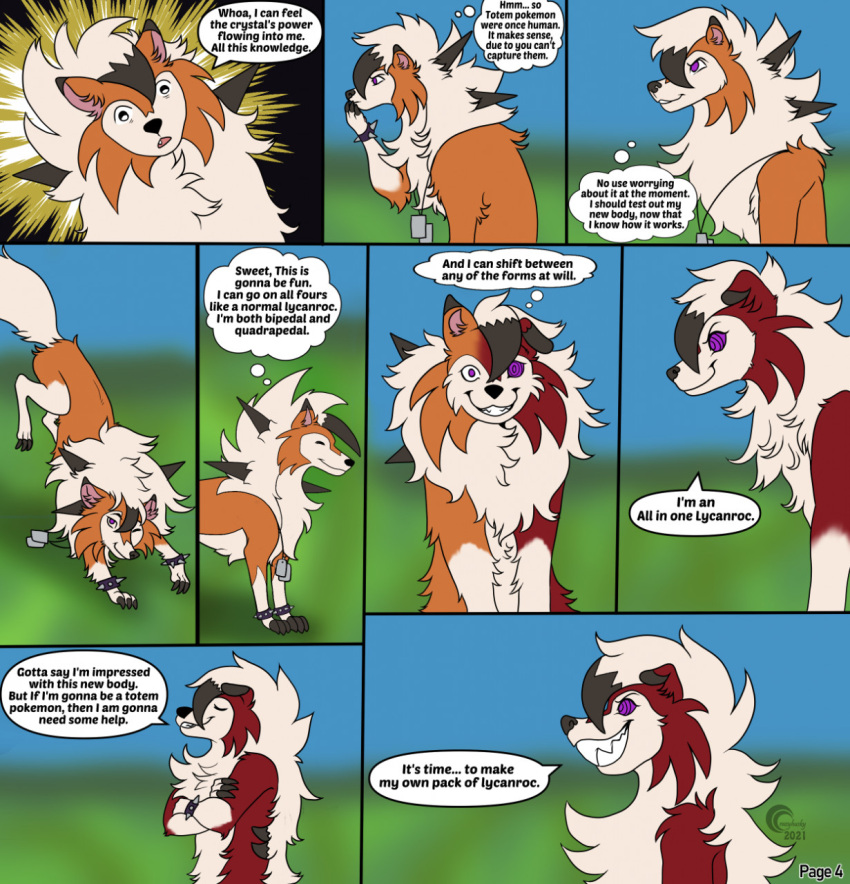 anthro comic crazy-husky dialogue dusk_lycanroc english_text grass_field hi_res lycanroc male midnight_lycanroc nintendo nude pok&eacute;mon pok&eacute;mon_(species) sky solo text transformation video_games