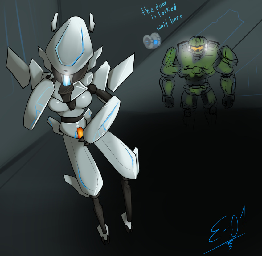 343_guilty_spark aggressor_sentinel alien anthro anthrofied armor breasts dialogue digital_media_(artwork) e-01 english_text female floating flying glowing grey_body halo_(series) hi_res human humanoid lights looking_at_viewer machine male mammal master_chief microsoft robot simple_background solo text video_games wings xbox_game_studios