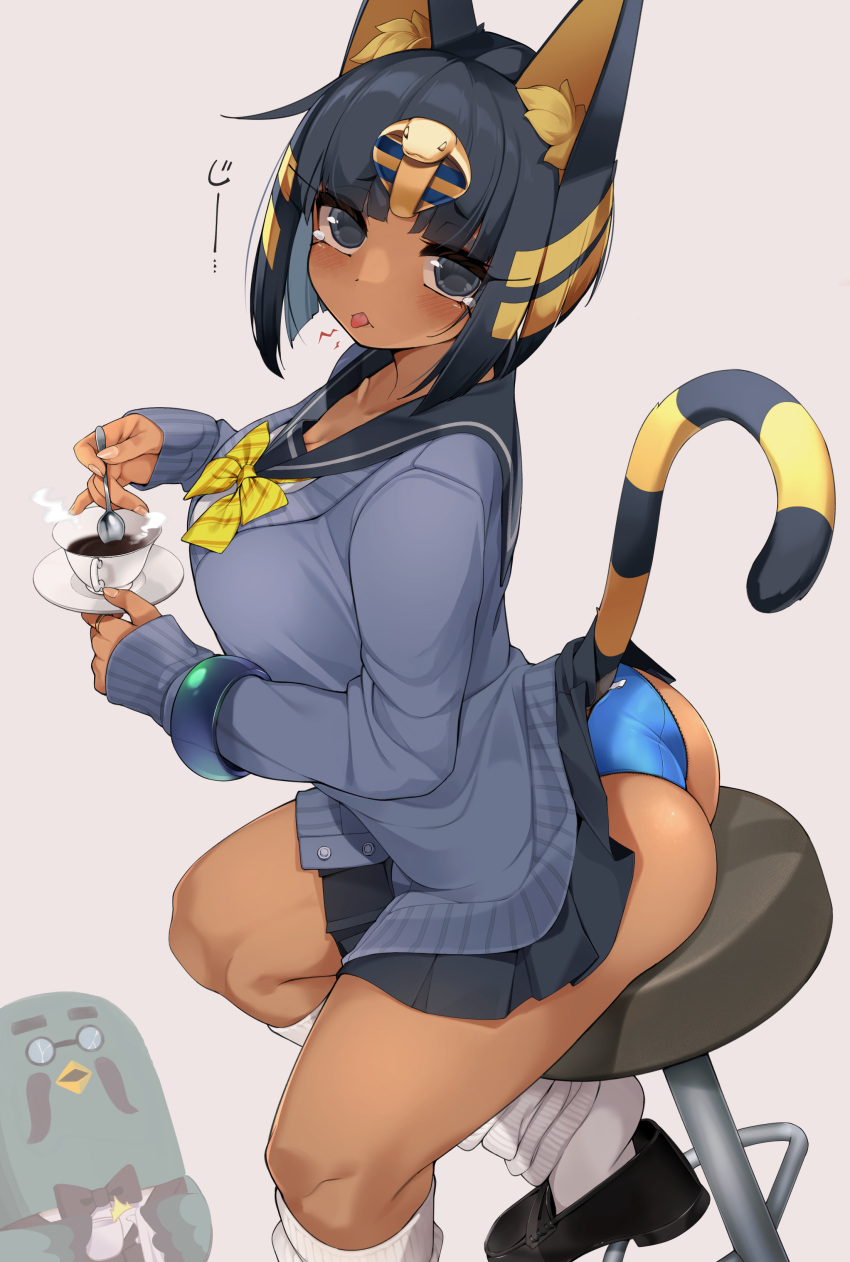 absurd_res alternate_species animal_crossing animal_humanoid ankha_(animal_crossing) blep bottomwear breasts brewster_(animal_crossing) butt cat_humanoid clothed clothing duo felid felid_humanoid feline feline_humanoid female hair hi_res humanoid humanoidized jovejun mammal mammal_humanoid nintendo panties raised_bottomwear raised_clothing raised_skirt short_hair sitting skirt solo_focus tongue tongue_out underwear video_games