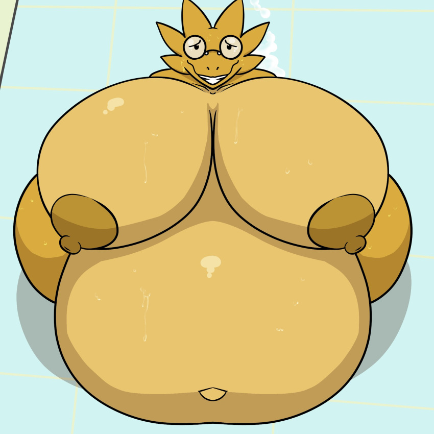 1:1 after_inflation after_sex alphys anthro areola beady_eyes belly belly_inflation big_areola big_belly big_breasts bodily_fluids breasts cum cum_belly cum_inflation cum_on_ground excessive_cum eyewear female floor genital_fluids glasses glistening glistening_body grin hi_res high-angle_view huge_breasts huge_hips hyper hyper_belly hyper_breasts hyper_hips hyper_inflation iandragonlover inflation inside lizard looking_at_viewer looking_up looking_up_at_viewer navel nervous nipples non-mammal_breasts non-mammal_nipples nude obese obese_anthro obese_female outie_navel overweight overweight_anthro overweight_female reptile scales scalie smile solo sweat thick_thighs tile tile_floor undertale_(series) wide_hips yellow_areola yellow_belly yellow_body yellow_breasts yellow_nipples yellow_scales