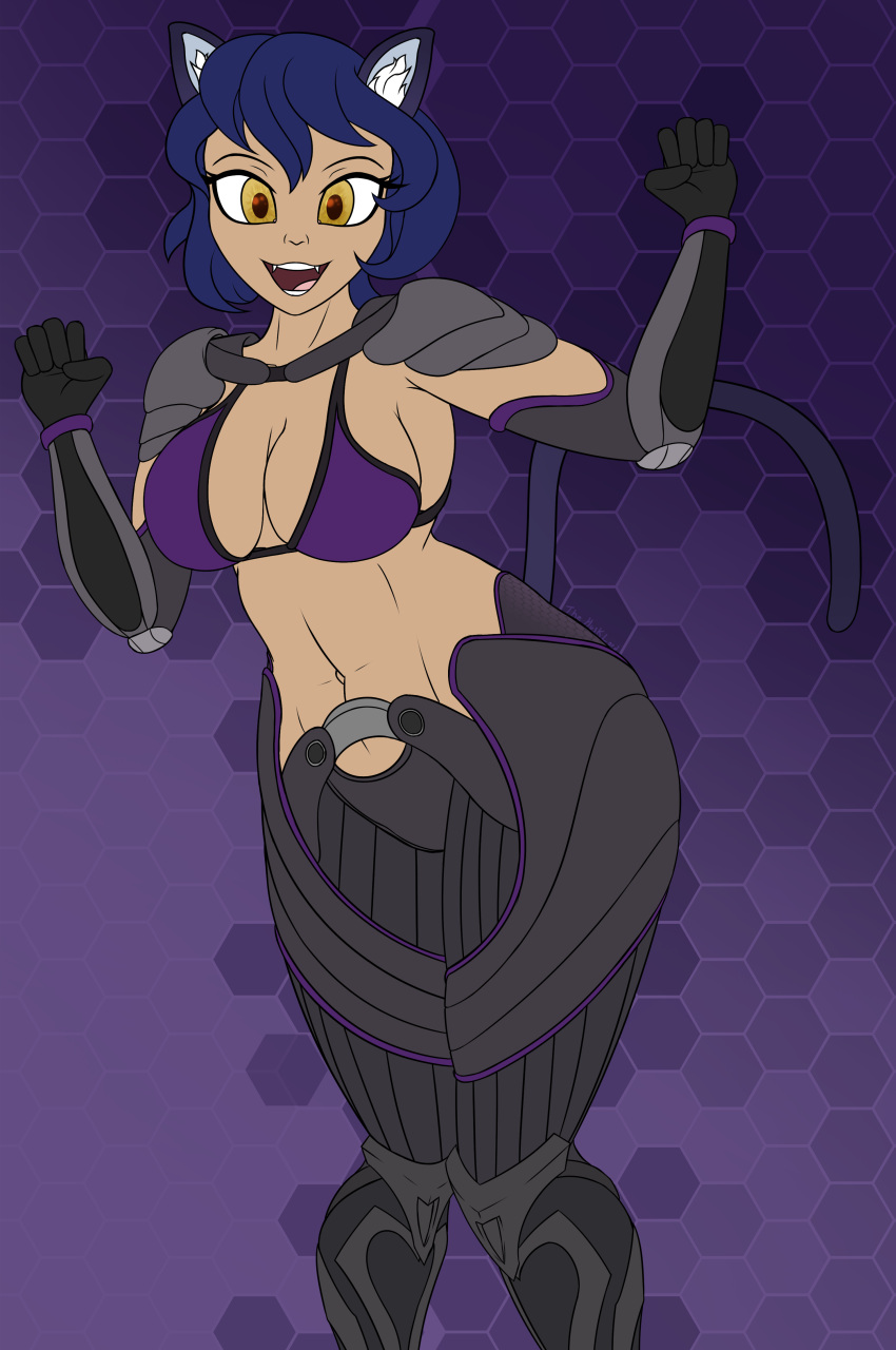 abs absurd_res animal_humanoid armor bikini breasts cat_humanoid cat_tail cleavage clothed clothing felid felid_humanoid feline feline_humanoid female hi_res humanoid mammal mammal_humanoid paw_pose planetside_2 pose pupils sharp_tooth shoulder_pads skimpy_armor slit_pupils smile smiling_at_viewer solo swimwear thehuskylord