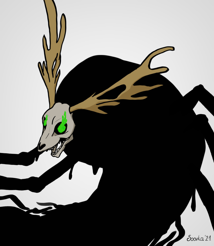 absurd_res antlers bone centaurworld deer_skull glowing glowing_eyes hi_res horn male monster skull slime soovka the_nowhere_king_(centaurworld)