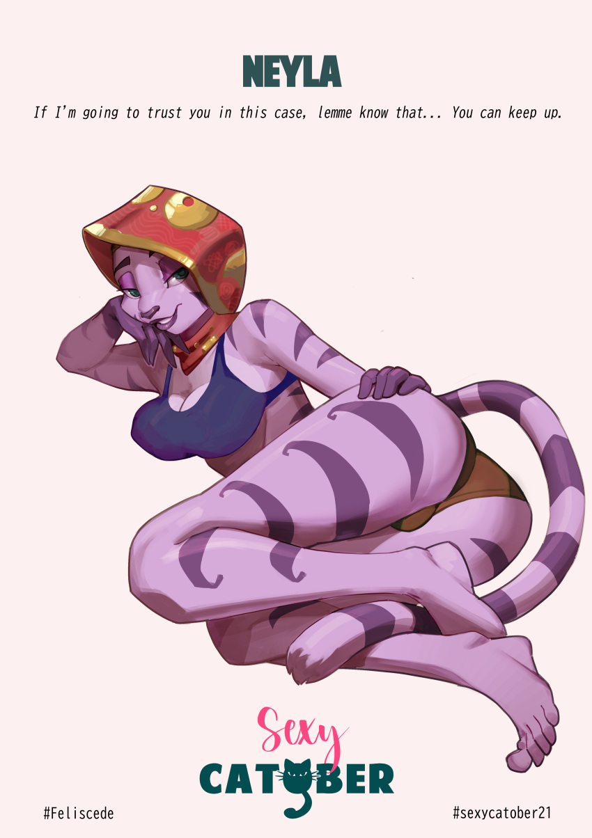 absurd_res anthro breasts butt captain_neyla cleavage clothed clothing digital_media_(artwork) english_text felid feliscede female fur hi_res hood mammal panties purple_body purple_fur shaded simple_background sly_cooper_(series) smile solo sony_corporation sony_interactive_entertainment striped_body striped_fur stripes sucker_punch_productions text topwear underwear video_games white_background