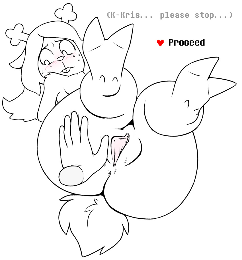 anthro arms_behind blush breasts cervid deltarune female genitals hi_res human kris_(deltarune) male mammal noelle_holiday nude offscreen_character pussy questionable_consent rawrunes snowgrave spread_pussy spreading undertale_(series) video_games