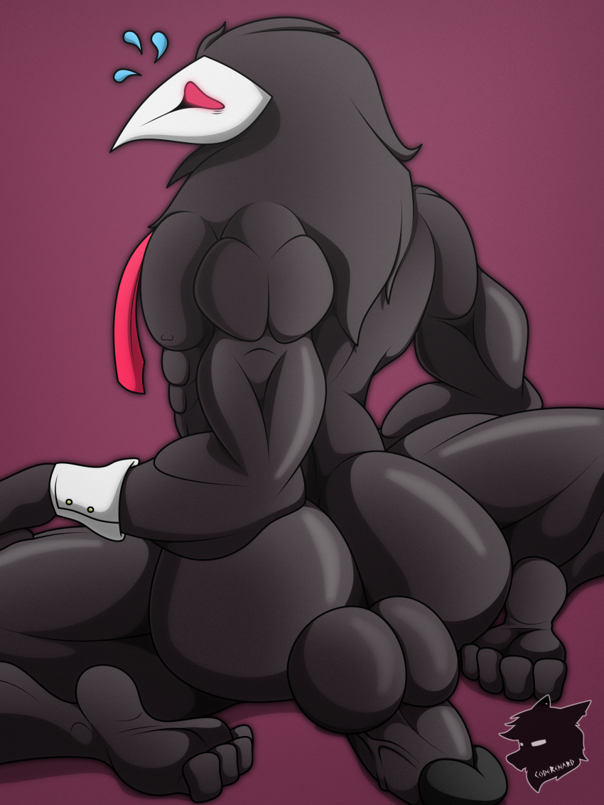 3:4 absurd_res anthro avian back_muscles balls big_balls big_butt big_muscles big_penis black_body black_feathers butt clothing coderenard darkner deltarune erection feathers genitals hi_res huge_balls huge_penis humanoid humanoid_genitalia humanoid_penis kneeling male male/male mask muscular muscular_anthro muscular_male narrowed_eyes nude pecs penis red_clothing solo swatchling thick_penis undertale_(series) video_games