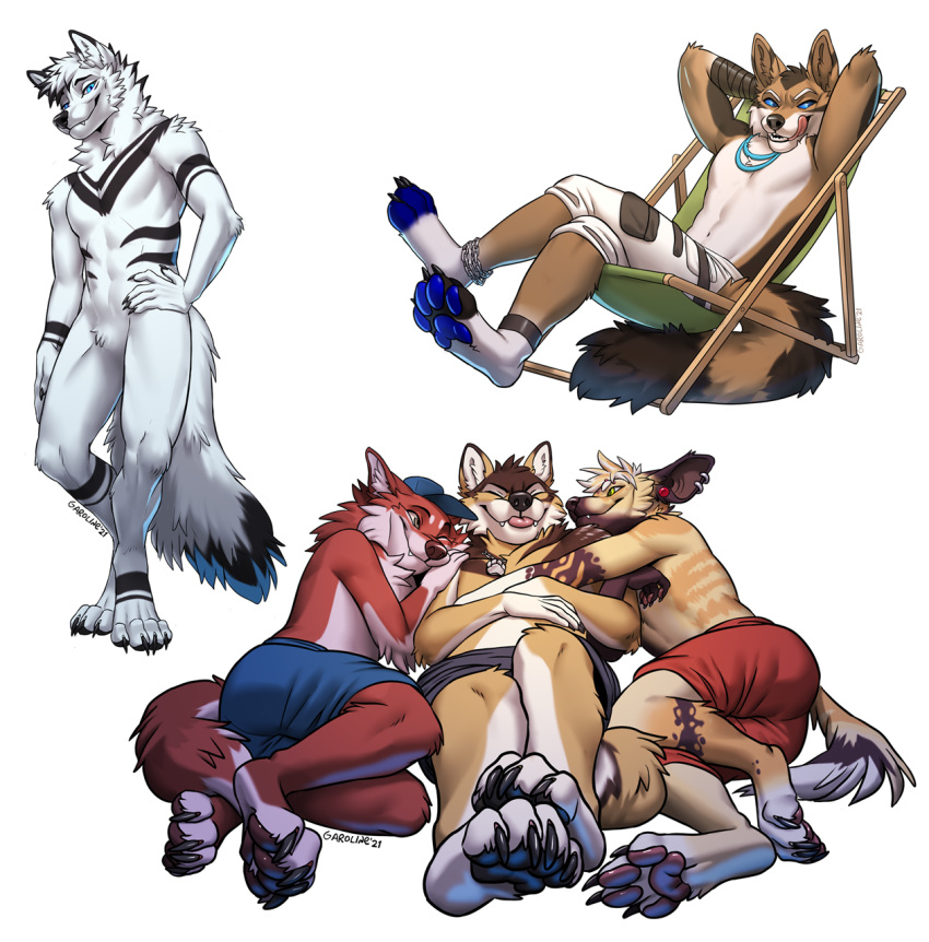 2021 4_toes 5_fingers anthro blue_pawpads brown_body brown_fur canid canine canis claws digital_media_(artwork) domestic_dog eyebrows eyelashes feet fingers fur hi_res kero_tzuki male mammal nude pawpads paws simple_background smile toe_claws toes white_background