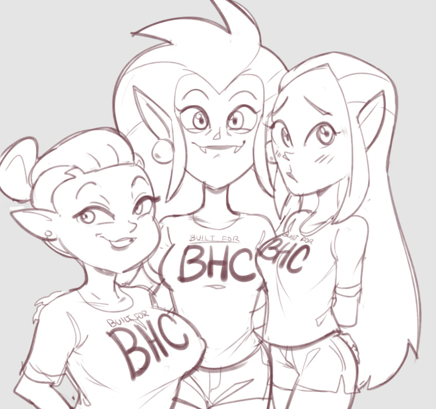2021 blush clothing dbaru disney eda_clawthorne embarrassed female group hi_res humanoid humanoid_pointy_ears lilith_clawthorne mature_female monochrome nipple_outline not_furry odalia_blight smile text text_on_clothing the_owl_house witch_(the_owl_house)
