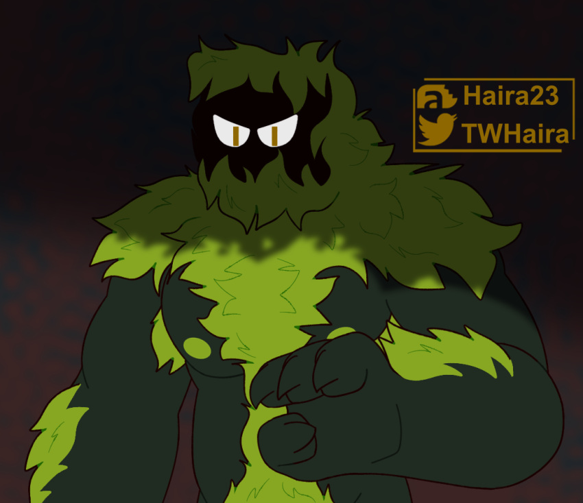 angry armpit_hair barazoku belly body_hair chest_hair claws glare hairy humanoid male moss nipples pecs plant shadow simple_background solo
