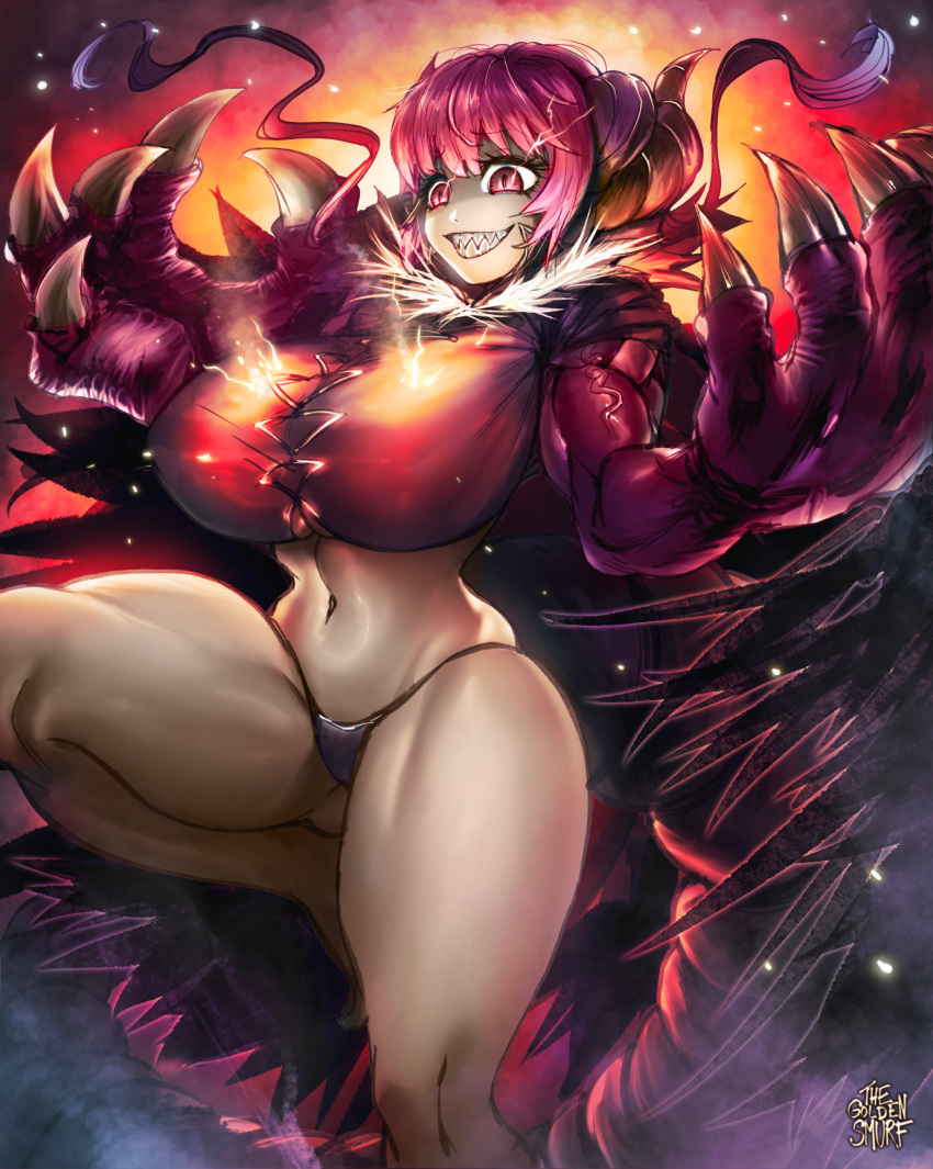 animal_humanoid big_breasts bioluminescence breasts butt_from_the_front claws clothing dragon dragon_humanoid female glowing hi_res horn huge_breasts humanoid ilulu miss_kobayashi's_dragon_maid muscular muscular_female navel segmented_tail sharp_claws sharp_teeth small_waist solo teeth thegoldensmurf thick_thighs thong underwear veiny_muscles wide_hips