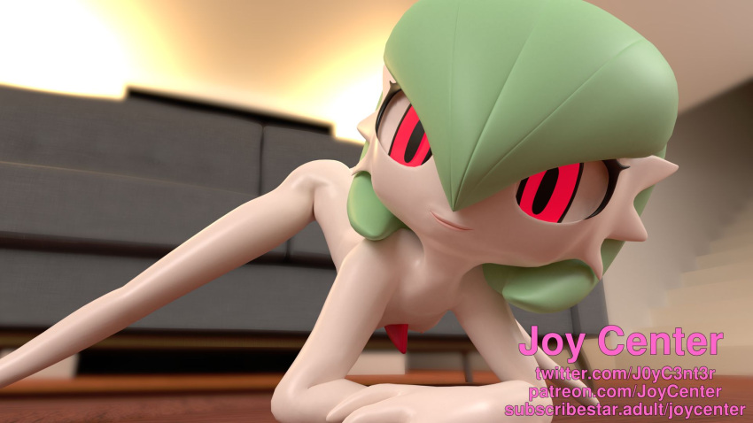 16:9 3d_(artwork) breasts digital_media_(artwork) female gardevoir green_hair hair hi_res humanoid jack-o'_pose joycenter looking_at_viewer nintendo not_furry nude nude_female pok&eacute;mon pok&eacute;mon_(species) pok&eacute;morph pose red_eyes small_breasts smile smiling_at_viewer solo video_games white_body widescreen