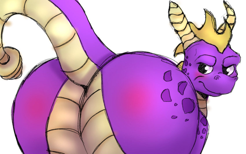 activision big_butt blush body_blush bubble_butt butt butt_blush dragon feral hi_res horn looking_back male pony_dreaming presenting purple_body raised_tail rear_view scales scalie solo spyro spyro_the_dragon video_games