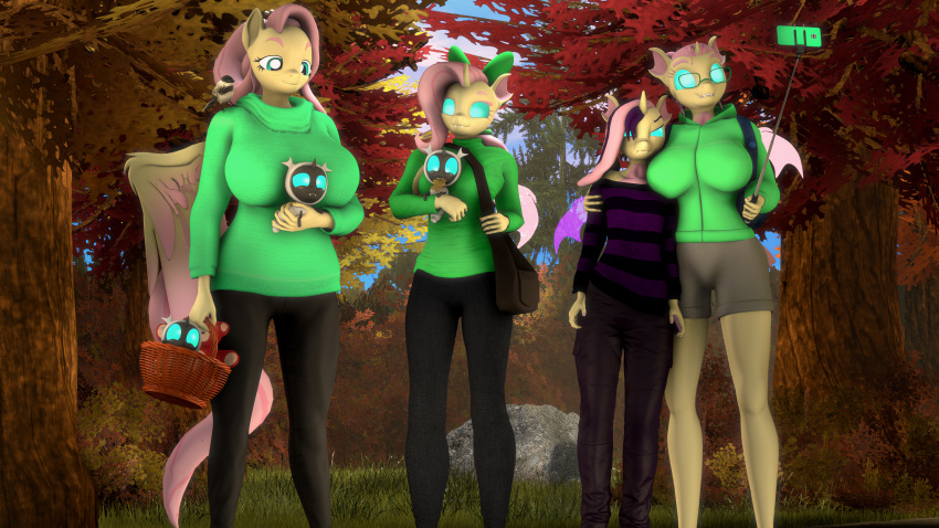 16:9 3d_(artwork) 4k absurd_res accessory anthro arthropod autumn avian big_breasts bird breasts changeling changeling_pony clothing daughter digital_media_(artwork) dongly12 equid equine eyewear female fluttershy_(mlp) friendship_is_magic glasses group hair_accessory hair_bow hair_ribbon hasbro hi_res huge_filesize hybrid leaf mammal mature_female mother mother_and_child mother_and_daughter my_little_pony parent parent_and_child pegasus ribbons selfie_stick sibling sister sisters source_filmmaker sweater topwear widescreen wings