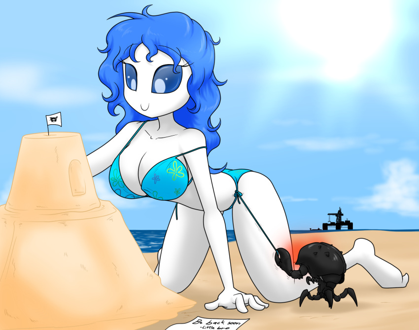 2020 alien alien_humanoid beach bethesda_softworks big_breasts big_butt bikini bikini_pull blue_eyes blue_hair blue_sclera breasts butt cleavage clothed clothing clothing_pull curvy_figure detailed_background digital_media_(artwork) english_text eyelashes fallout feet female fingers flag hair hi_res hourglass_figure huge_breasts humanoid kneeling long_hair mirelurk_(fallout) not_furry oil_rig outside sand_castle sandwich-anomaly sculpture sea seaside side-tie_bikini smile solo swimwear swimwear_pull text thick_thighs toes video_games voluptuous water white_body white_skin whitest_(gpleader) wide_hips