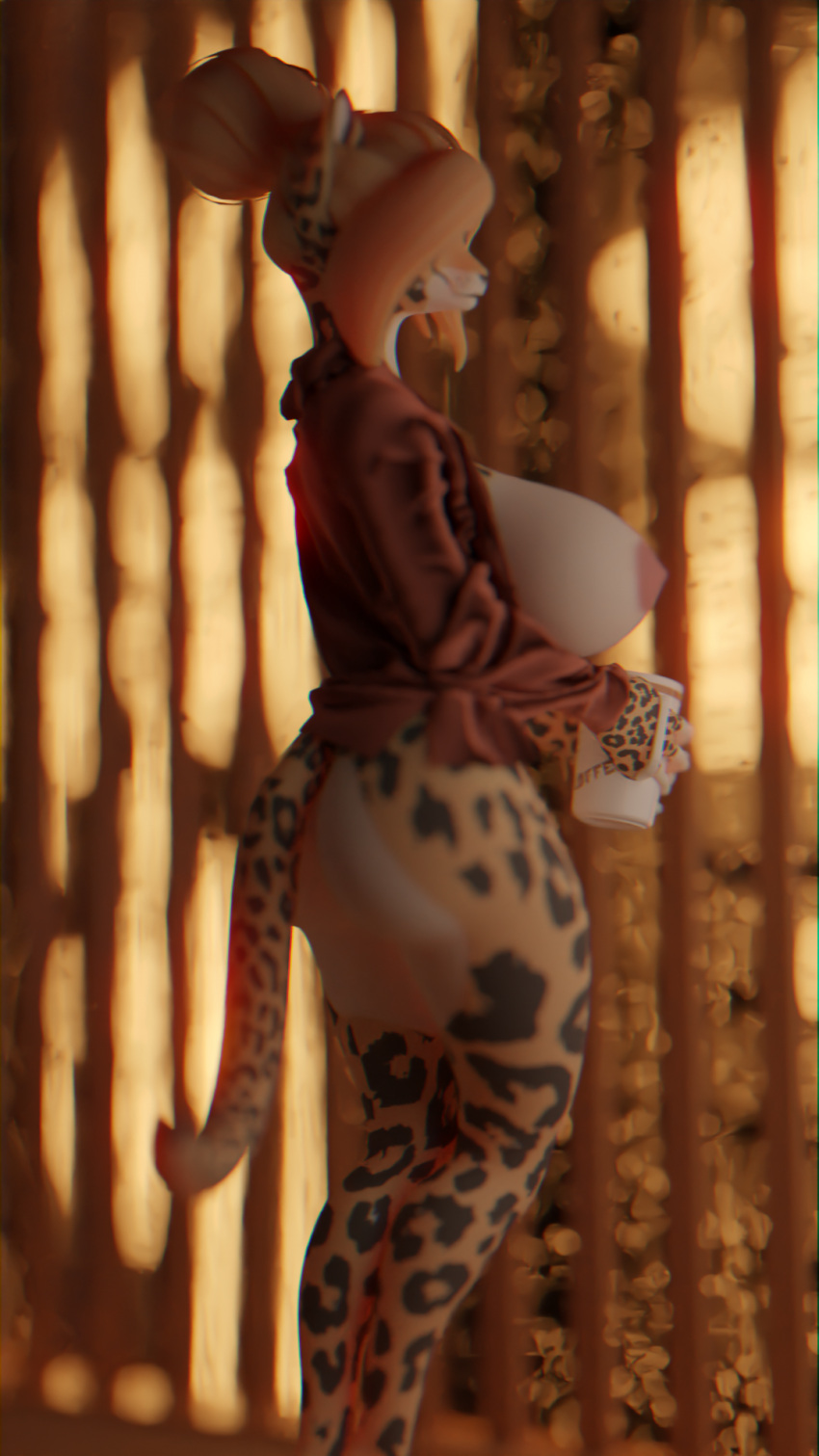 9:16 anthro areola big_breasts breasts butt clothed clothing felid feline female genitals ghostoast hair hi_res huge_breasts leopard mammal nipples nude pantherine solo thick_thighs