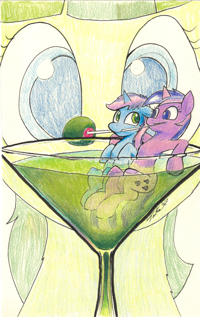 absurd_res alcohol amethyst_star_(mlp) beverage blue_body cocktail cutie_mark earth_pony equid equine fan_character female feral friendship_is_magic green_eyes group gyro_tech hasbro hi_res hooves horn horse lemondrop_(character) male mammal mane martini micro my_little_pony olive_(disambiguation) pink_body pony quadruped toothpick tsitra360 unicorn unicorn_horn