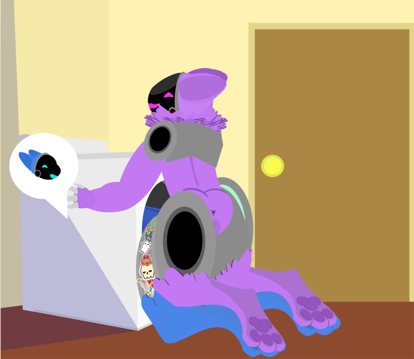 absurd_res anal anthro anus appliance backsack balls bent_over blue_body blue_fur butt digitigrade doggystyle duo from_behind_position fur genitals hi_res looking_pleasured machine male male/male male_penetrated male_penetrating on pawpads penetration presenting presenting_hindquarters protogen purple_body purple_fur sex simple_background sticker stickerboard_(tf2_demo_2004) stuck tf2_demo_2004 washing_machine
