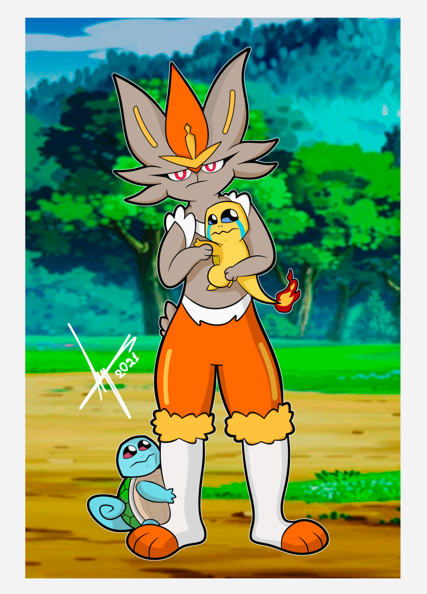 2021 absurd_res anthro border charmander cinderace digital_media_(artwork) female group hi_res irgramfox nintendo pok&eacute;mon pok&eacute;mon_(species) squirtle video_games white_border