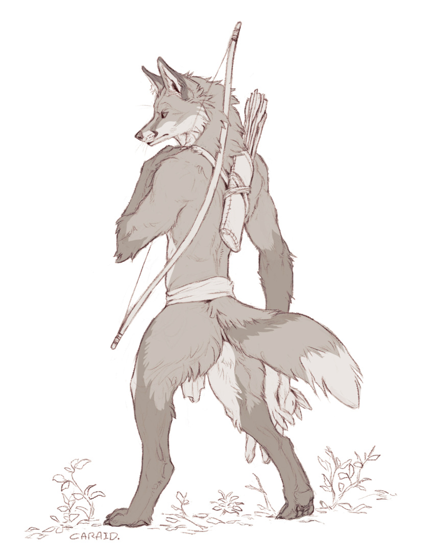 anthro bow_(weapon) butt_pose canid canine caraid dead_animal digitigrade feet feral fingers fox group hi_res holding_bow holding_object holding_weapon hunting lagomorph leporid male mammal pose rabbit ranged_weapon simple_background standing toes weapon white_background